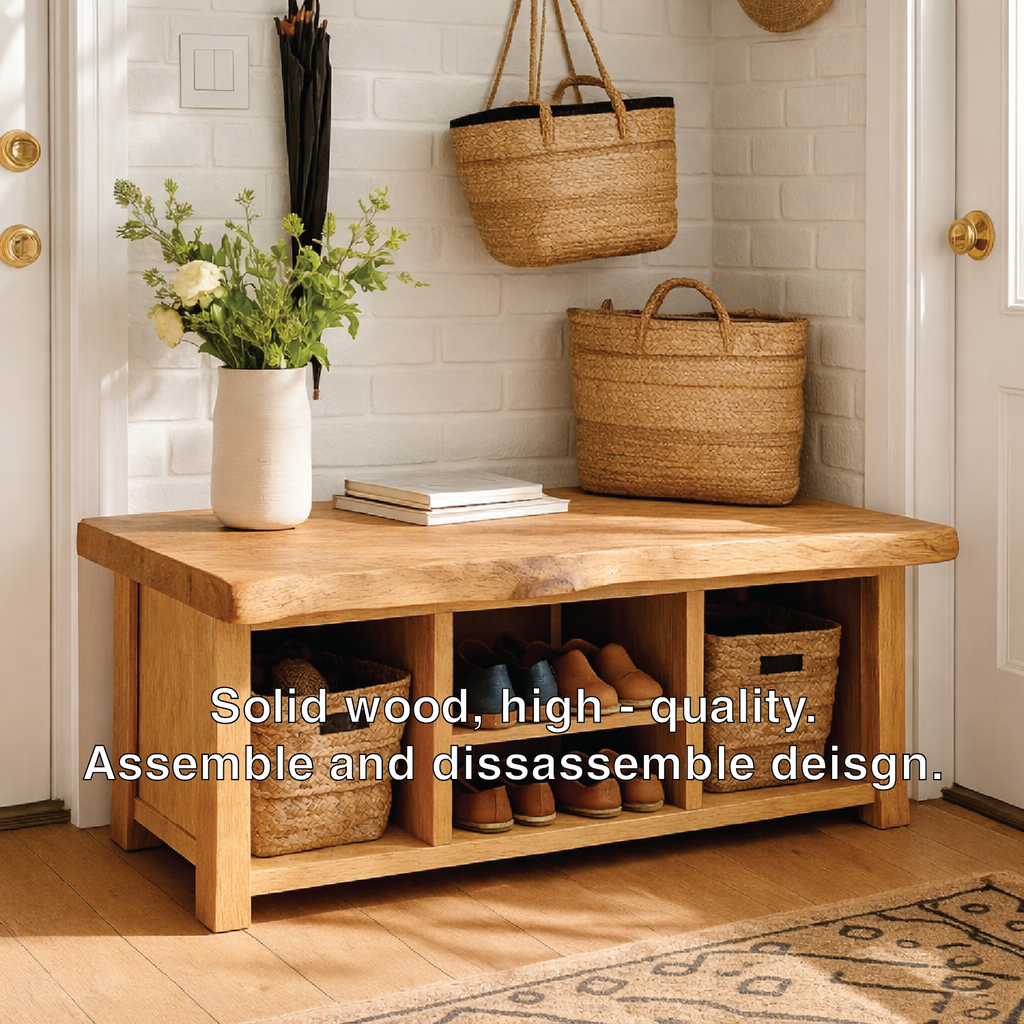 Solid Wood Entryway Bench with Storage Cubbies and Shoe Organizer Shelf - view 2 of 7