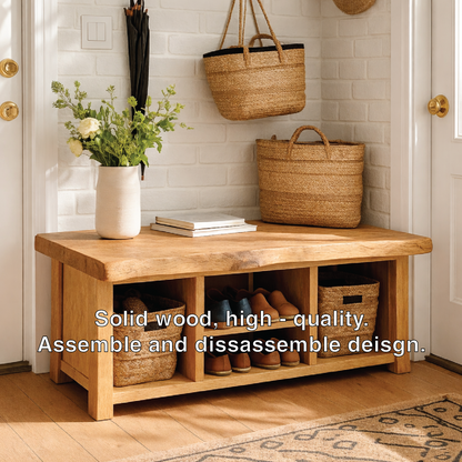 Solid Wood Entryway Bench with Storage Cubbies and Shoe Organizer Shelf - view 2 of 7