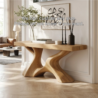 Solid Wood Console Table with Sculpted Curved Base, Modern Organic Design - view 7 of 7