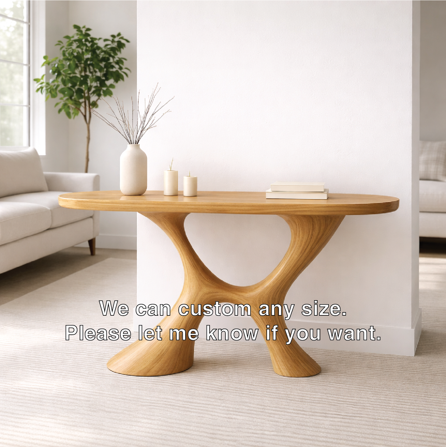 Modern Solid Wood Console Table, Sculptural Organic Base Entryway Hallway Oak Statement Furniture - view 4 of 7