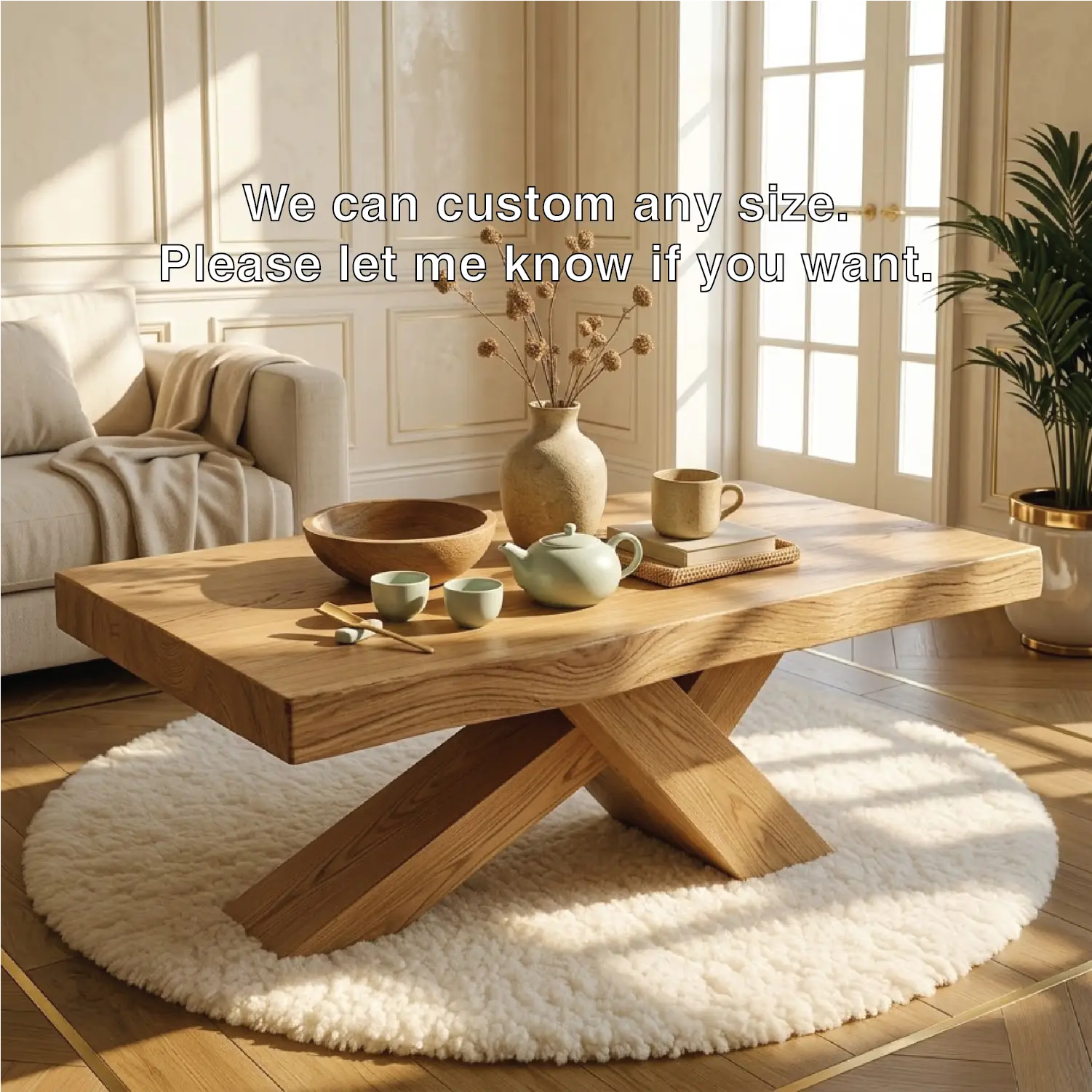 Rustic Solid Wood Coffee Table with X-shaped Legs and Natural Finish - view 5 of 7