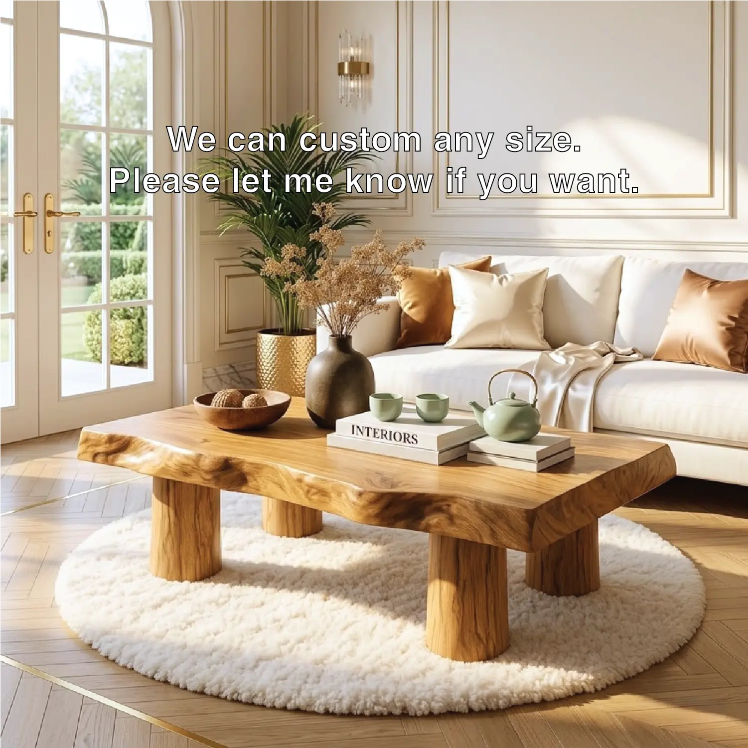 Handcrafted Wooden Coffee Table with Thick Pillar Legs and Natural Finish - view 5 of 7