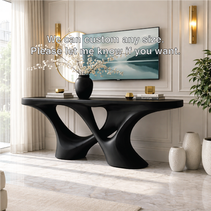 Solid Wood Console Table with Sculpted Curved Base, Artistic Modern Design - view 7 of 7