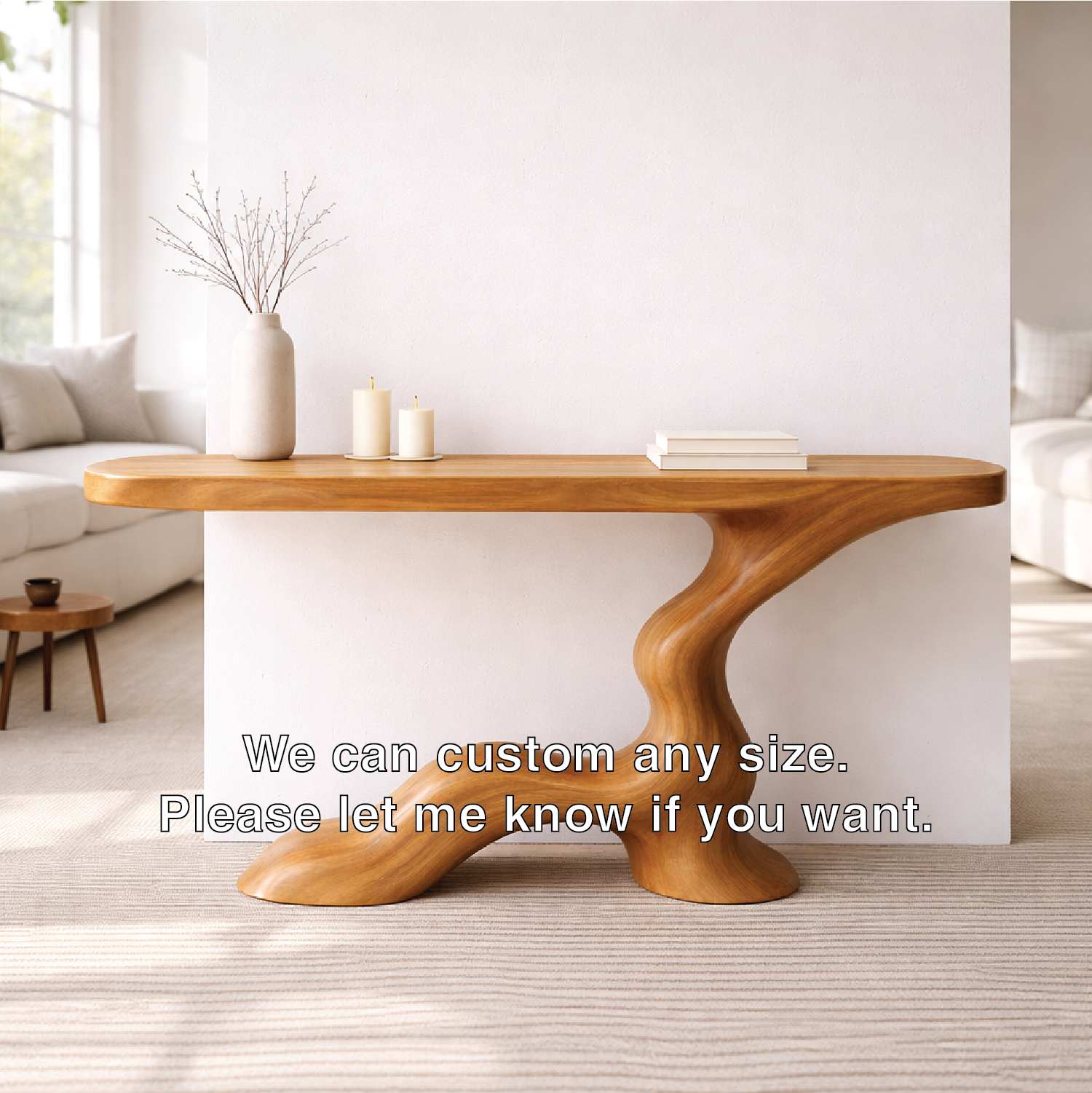 Modern Solid Wood Console Table, Sculptural Curved Base Entryway Hallway Walnut Statement Furniture - view 3 of 7