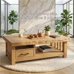 Modern Solid Wood Coffee Table with Drawer and Open Shelf for Living Room Storage - view 5 of 7