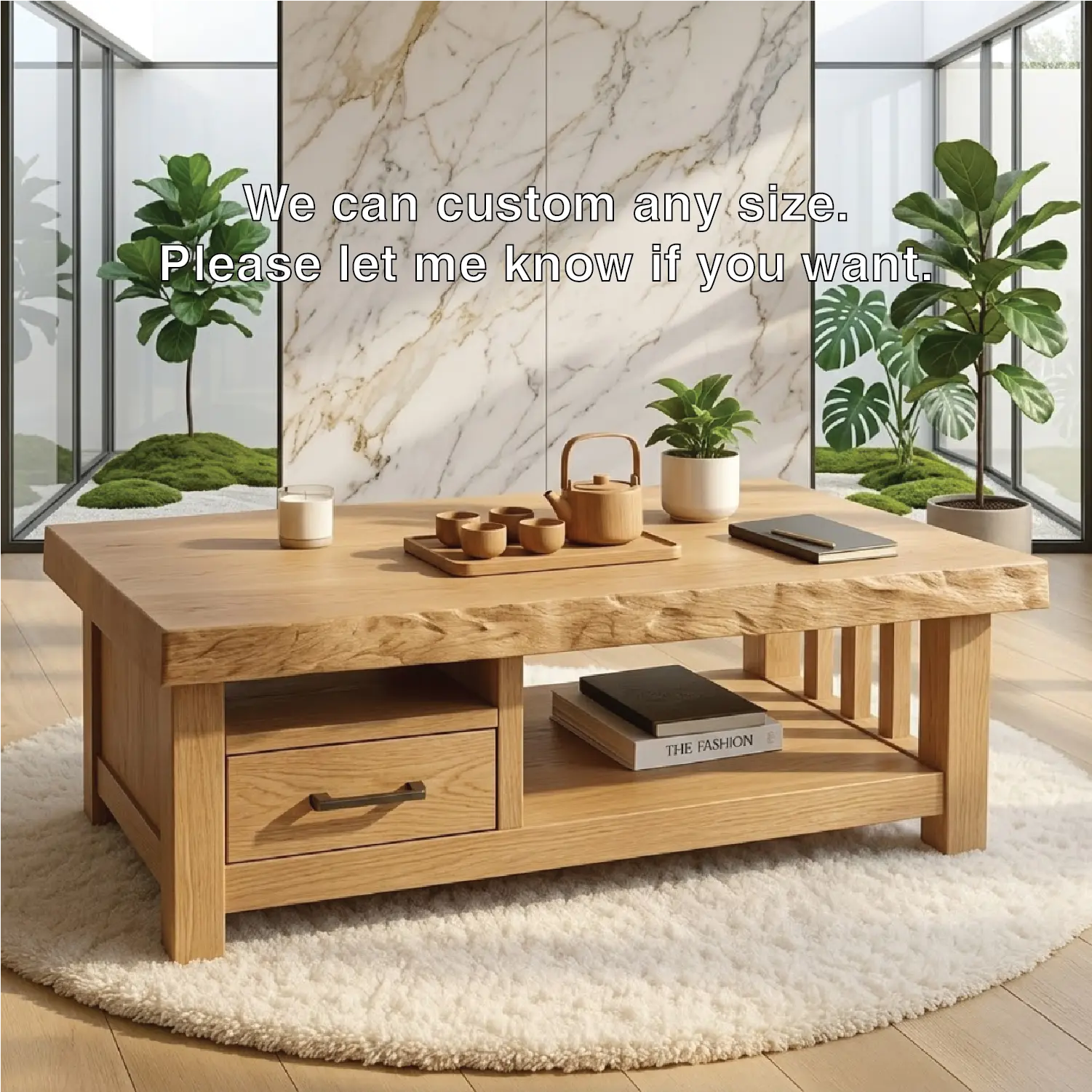 Modern Solid Wood Coffee Table with Drawer and Open Shelf for Living Room Storage - view 5 of 7