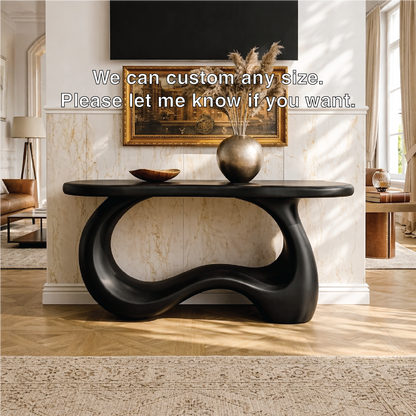 Solid Wood Console Table with Sculpted Curved Base, Modern Organic Design - view 5 of 7