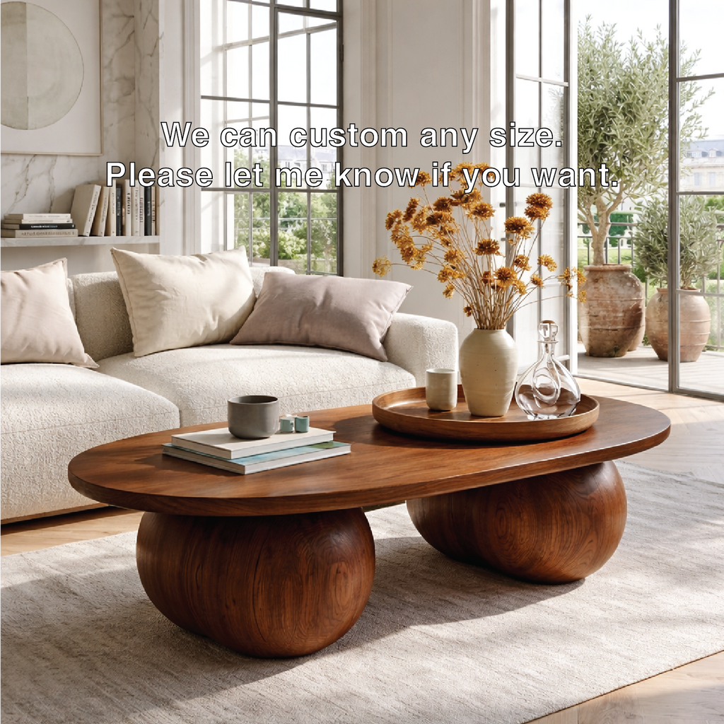 Modern Wooden Coffee Table with Round Sculptural Base - view 7 of 7