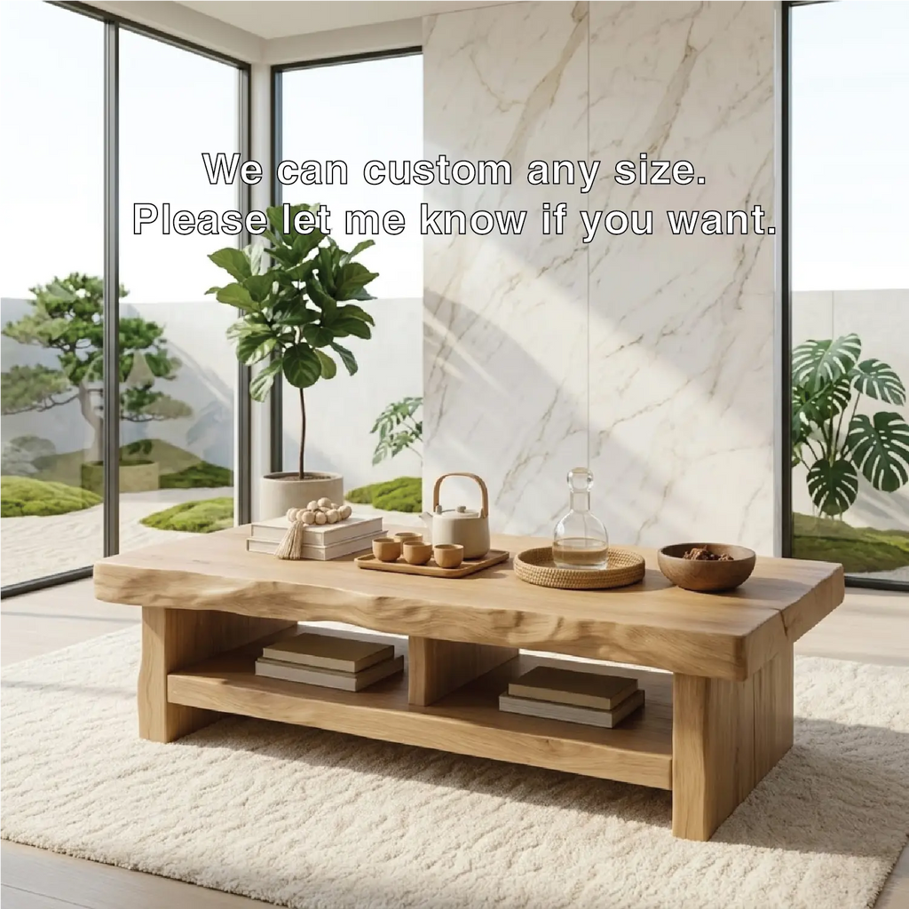 Rustic Solid Wood Coffee Table with Live Edge Top and Open Storage Shelf - view 6 of 7