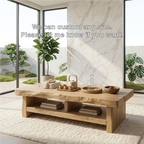 Rustic Solid Wood Coffee Table with Live Edge Top and Open Storage Shelf - view 6 of 7