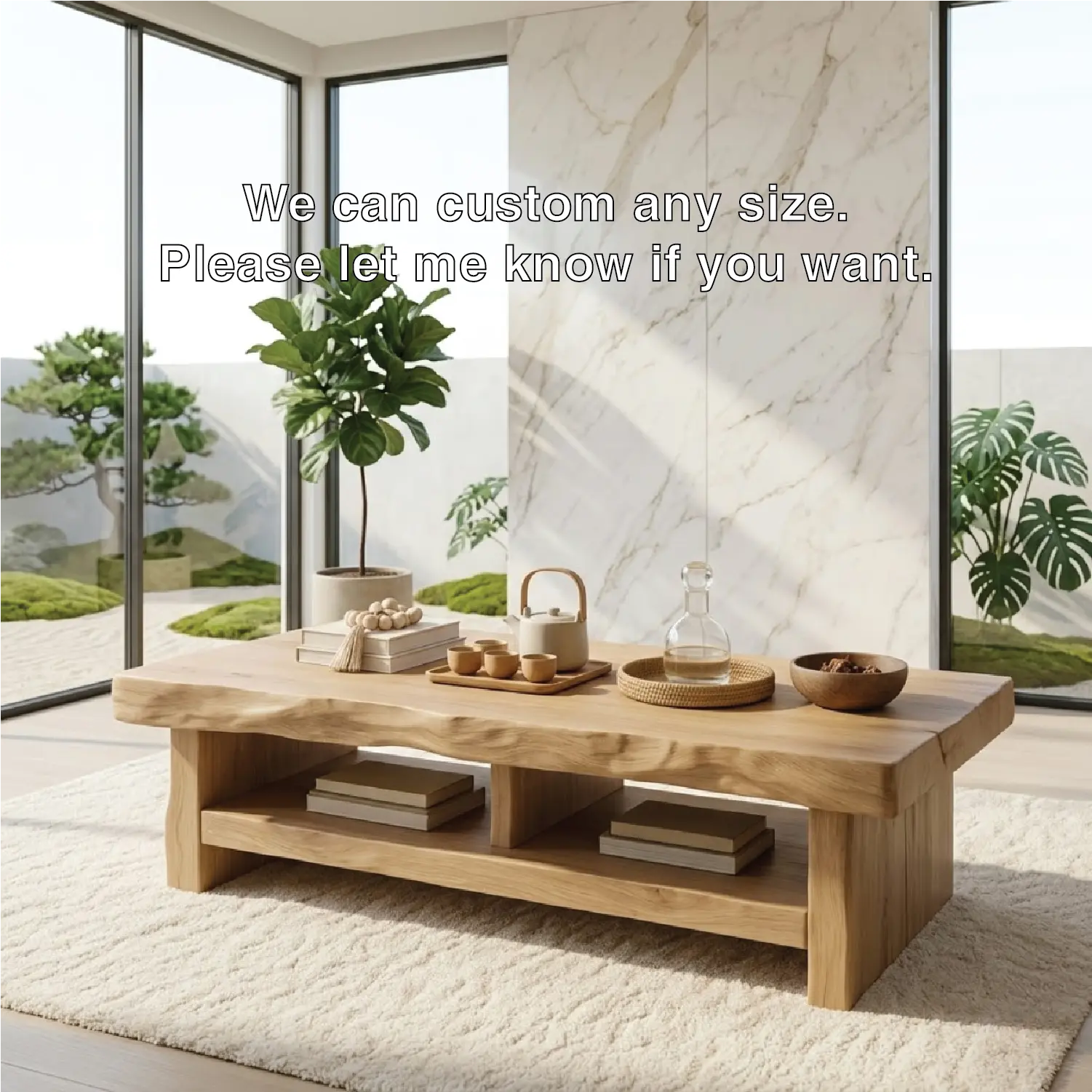 Rustic Solid Wood Coffee Table with Live Edge Top and Open Storage Shelf - view 6 of 7