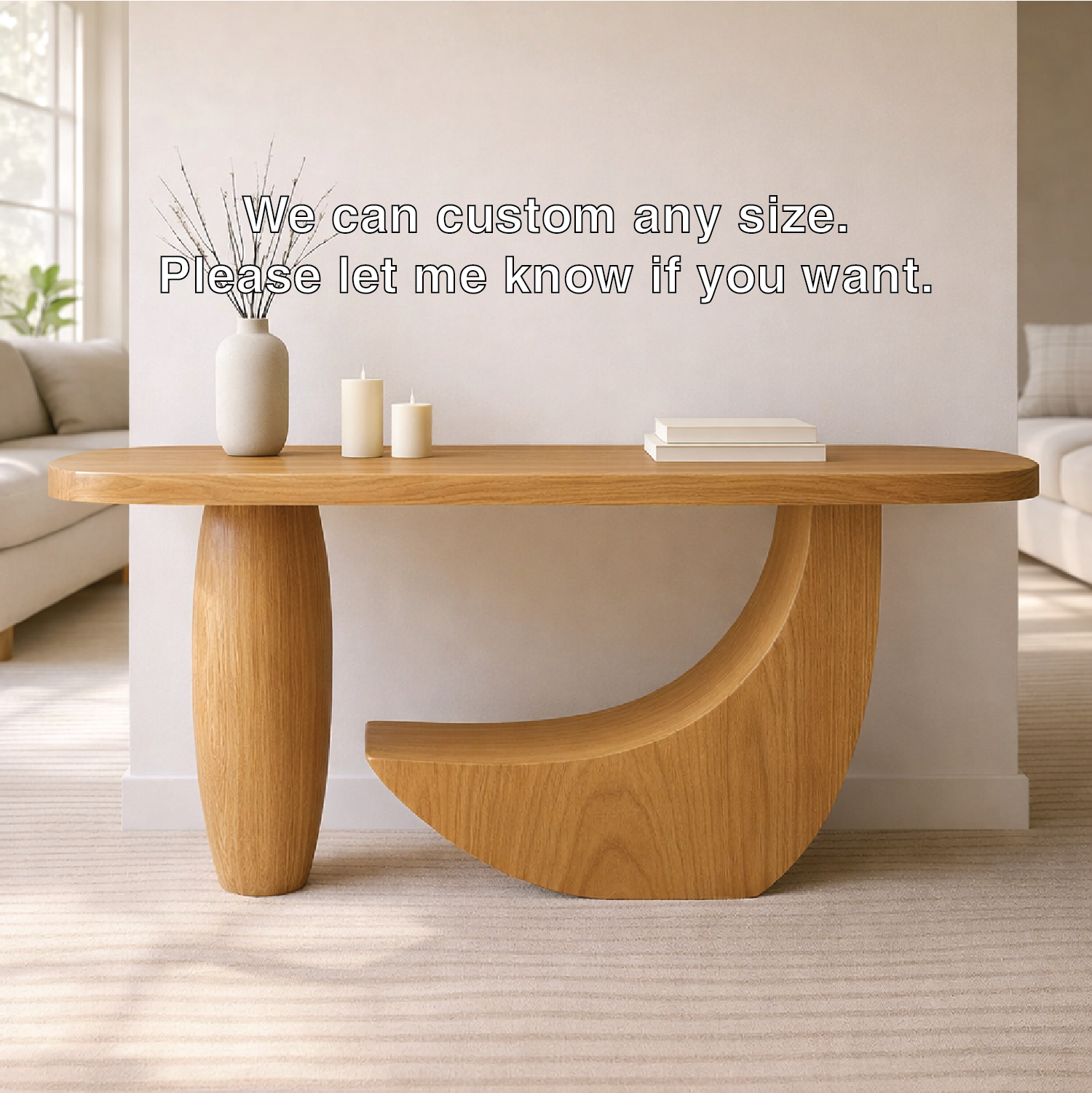 Modern Solid Wood Console Table, Sculptural Curved Base Entryway Hallway Statement Furniture - view 4 of 7