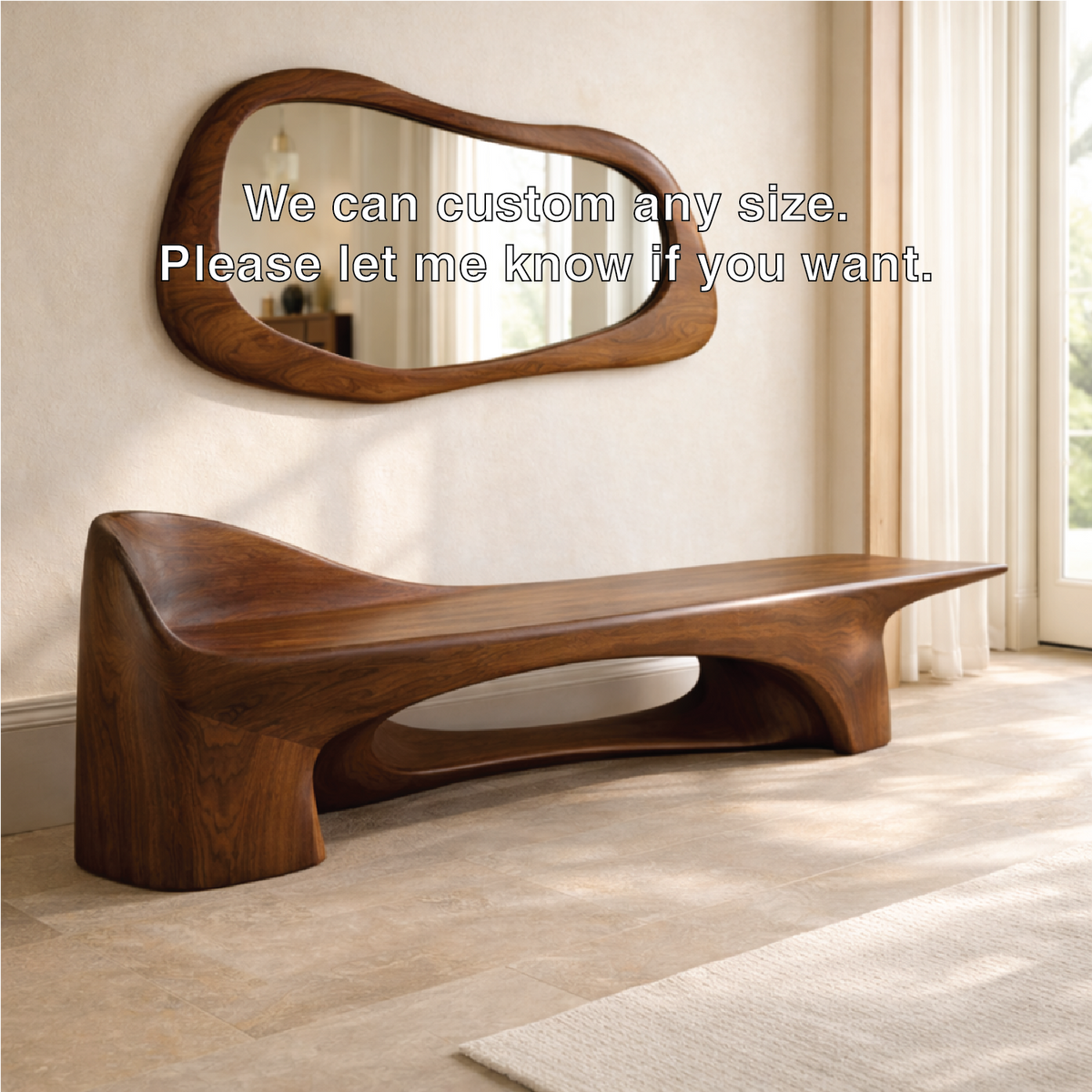 Sculptural Entryway Bench Modern Curved Hallway Seat Organic Statement Furniture - view 5 of 7