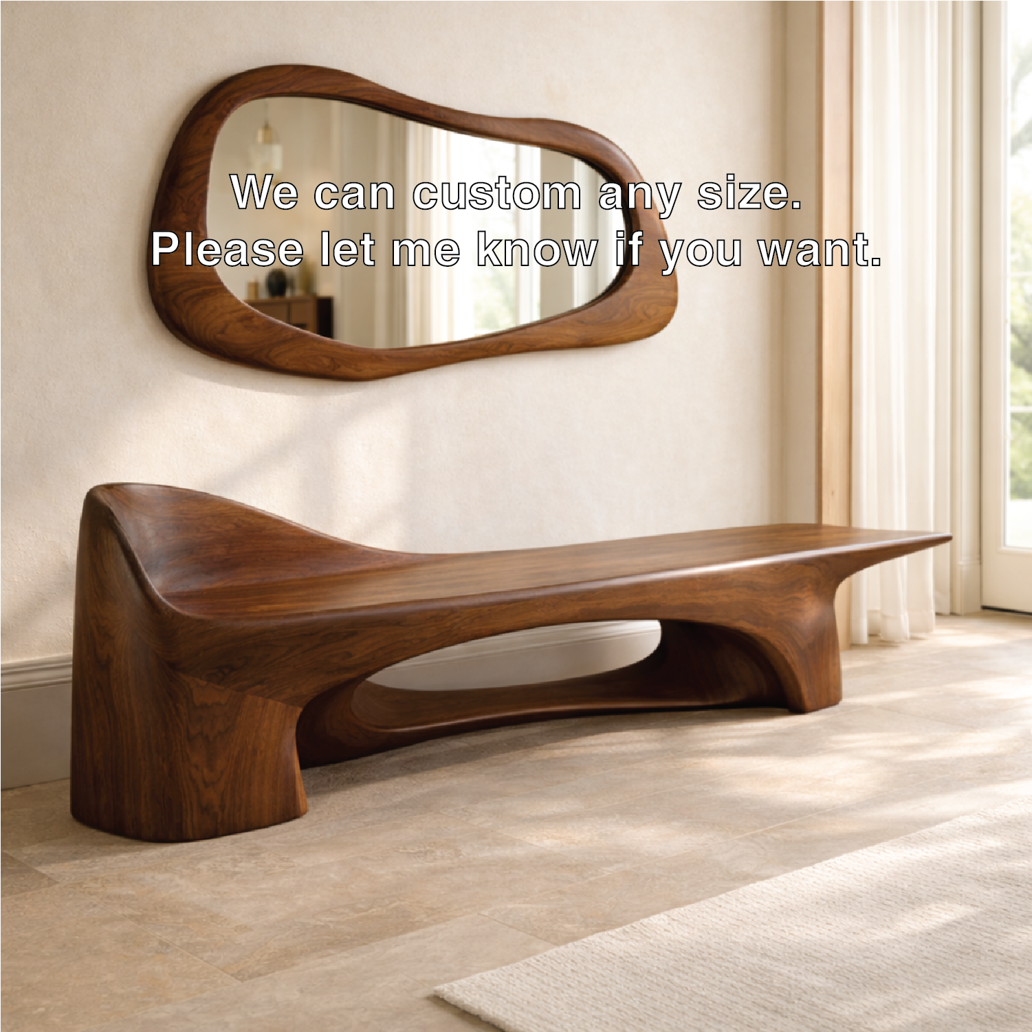 Sculptural Entryway Bench Modern Curved Hallway Seat Organic Statement Furniture - view 5 of 7