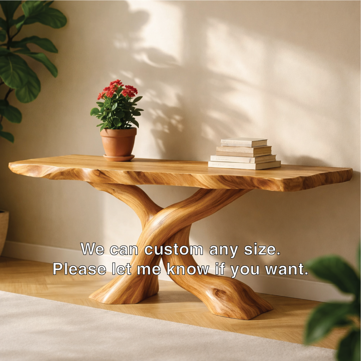 Solid Wood Entryway Console Table with Twisted Trunk Base and Natural Live Edge - view 4 of 7