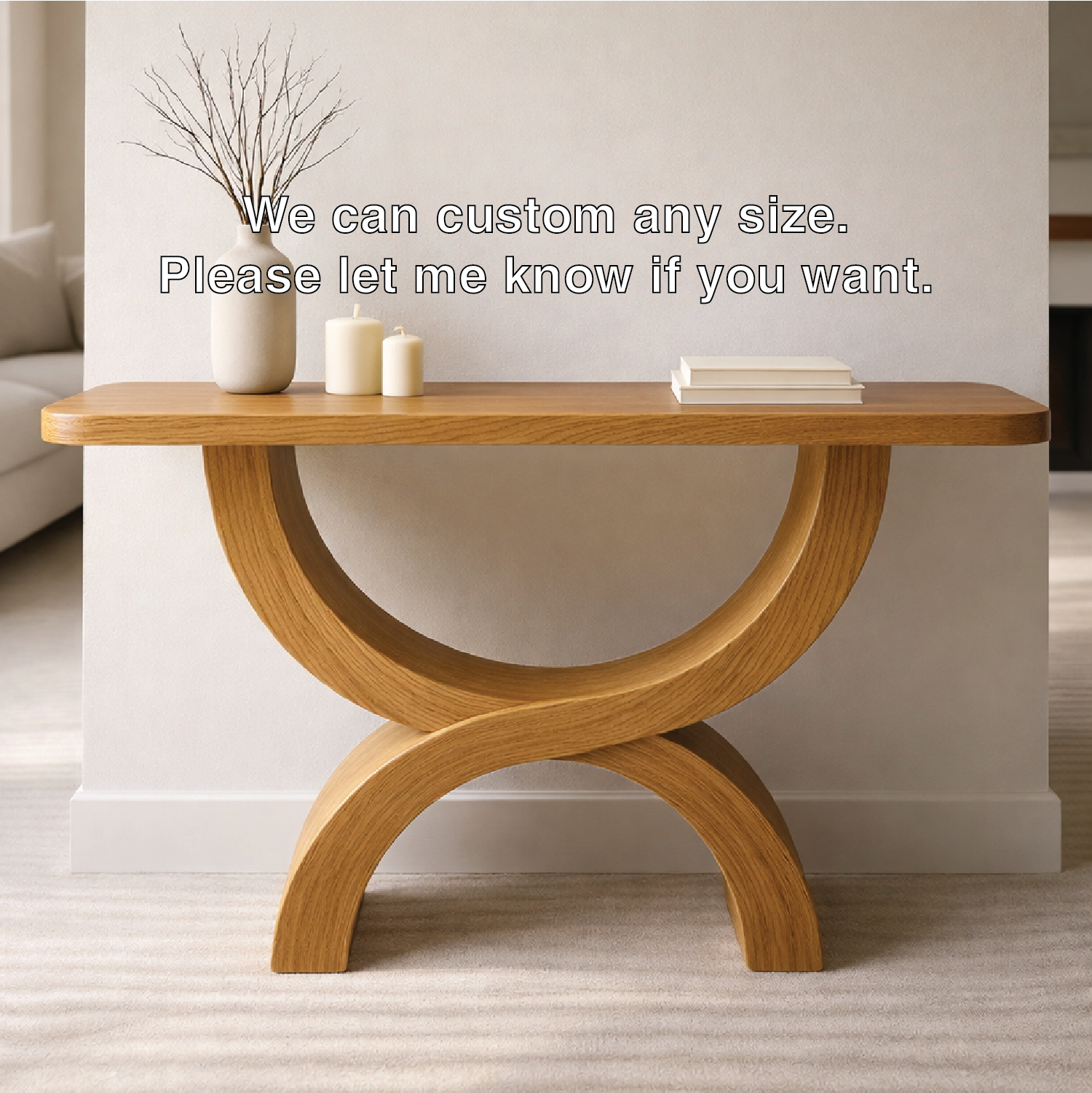 Modern Solid Wood Console Table, Sculptural Arch Base Entryway Hallway Statement Furniture - view 4 of 7