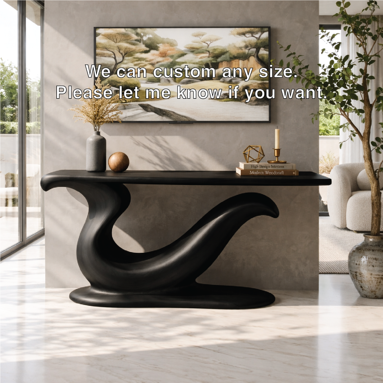 Solid Wood Console Table with Sculpted Curved Base, Modern Artistic Design - view 7 of 7