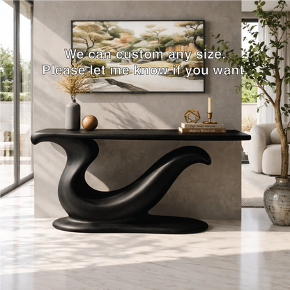 Solid Wood Console Table with Sculpted Curved Base, Modern Artistic Design - view 7 of 7