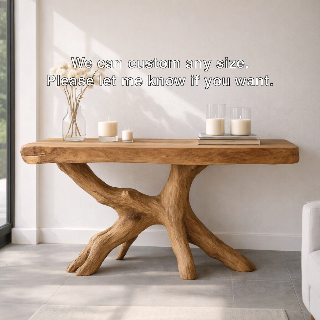 Rustic Solid Wood Console Table, Natural Tree Root Base Entryway Hallway Statement Furniture - view 4 of 7