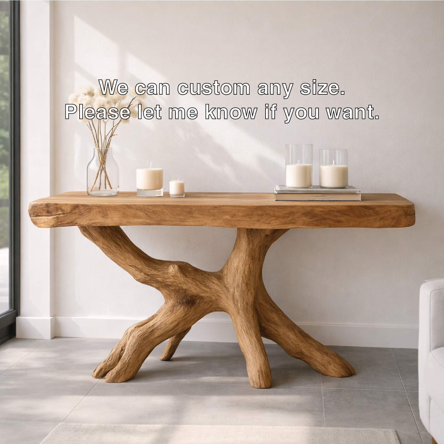 Rustic Solid Wood Console Table, Natural Tree Root Base Entryway Hallway Statement Furniture - view 4 of 7