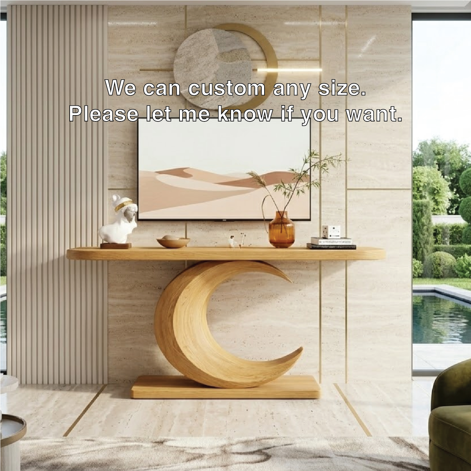 Solid Wood Console Table with Sculpted Crescent Base, Modern Artistic Design - view 7 of 7