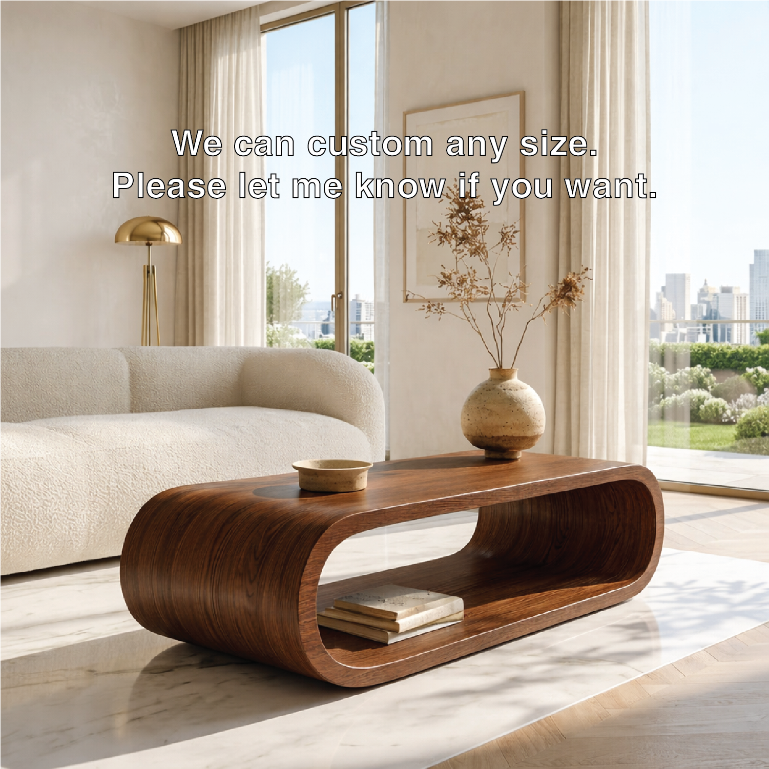 Modern Curved Coffee Table with Open Shelf for Contemporary Minimalist Interiors - view 7 of 7