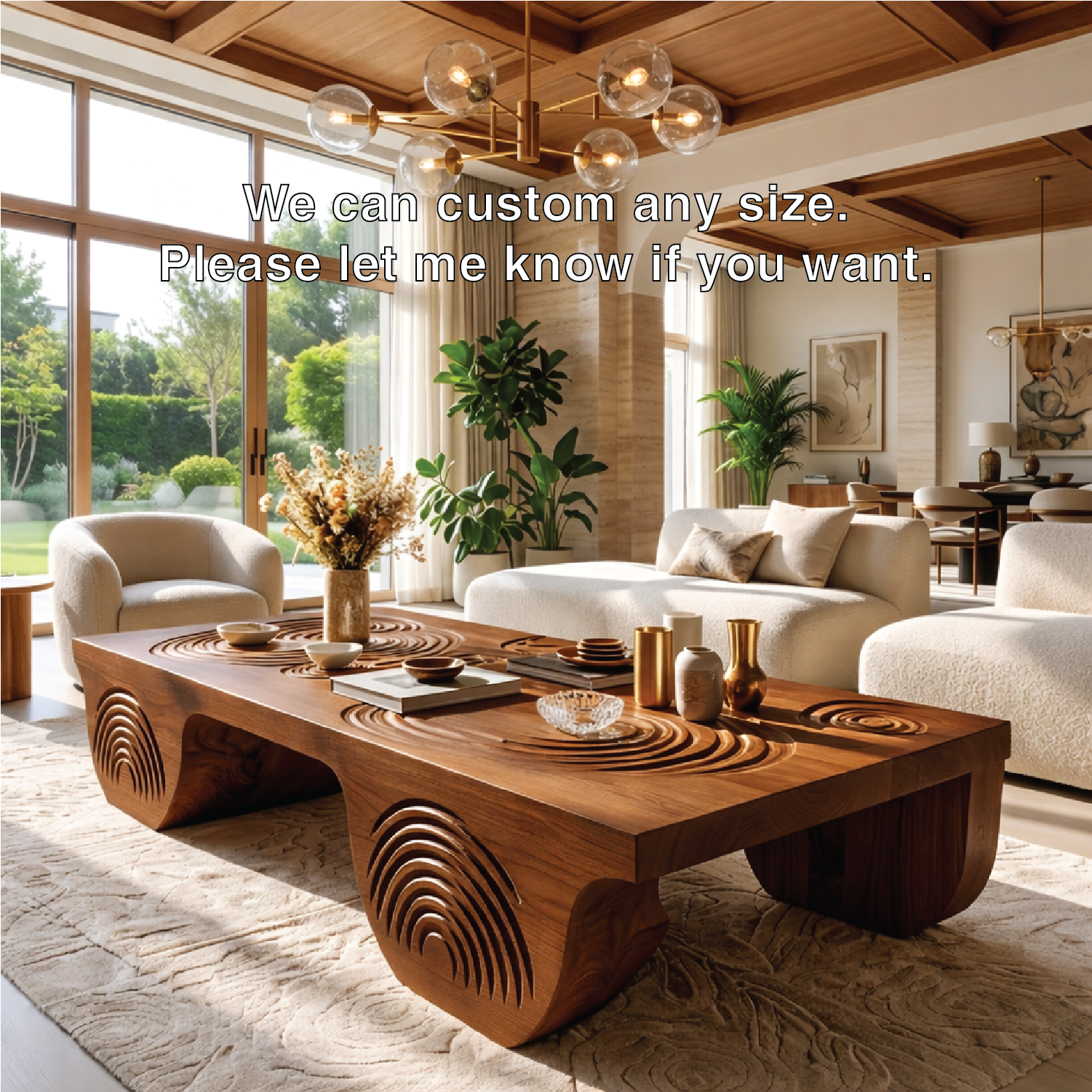 Artistic Wooden Coffee Table with Unique Carved Design - view 5 of 7