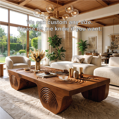 Artistic Wooden Coffee Table with Unique Carved Design - view 5 of 7