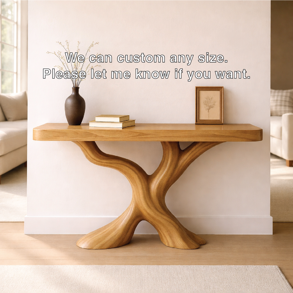 Organic Solid Wood Console Table, Sculptural Tree Base Entryway Hallway Furniture - view 5 of 7