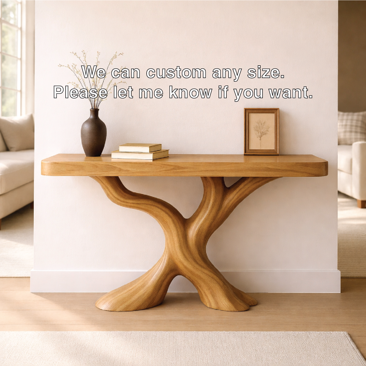 Organic Solid Wood Console Table, Sculptural Tree Base Entryway Hallway Furniture - view 5 of 7