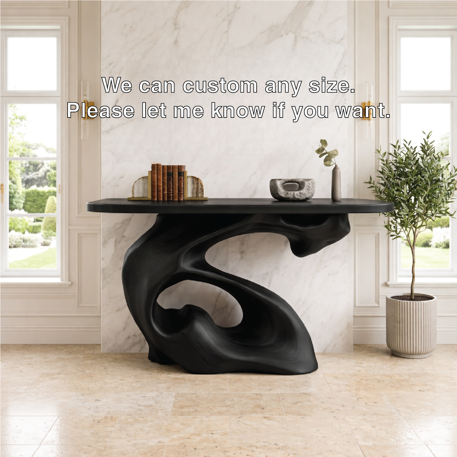 Solid Wood Console Table with Sculpted Organic Base, Artistic Modern Design - view 7 of 7