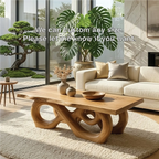 Sculptural Solid Wood Coffee Table with Artistic Carved Base, Modern Living Room Table - view 5 of 7