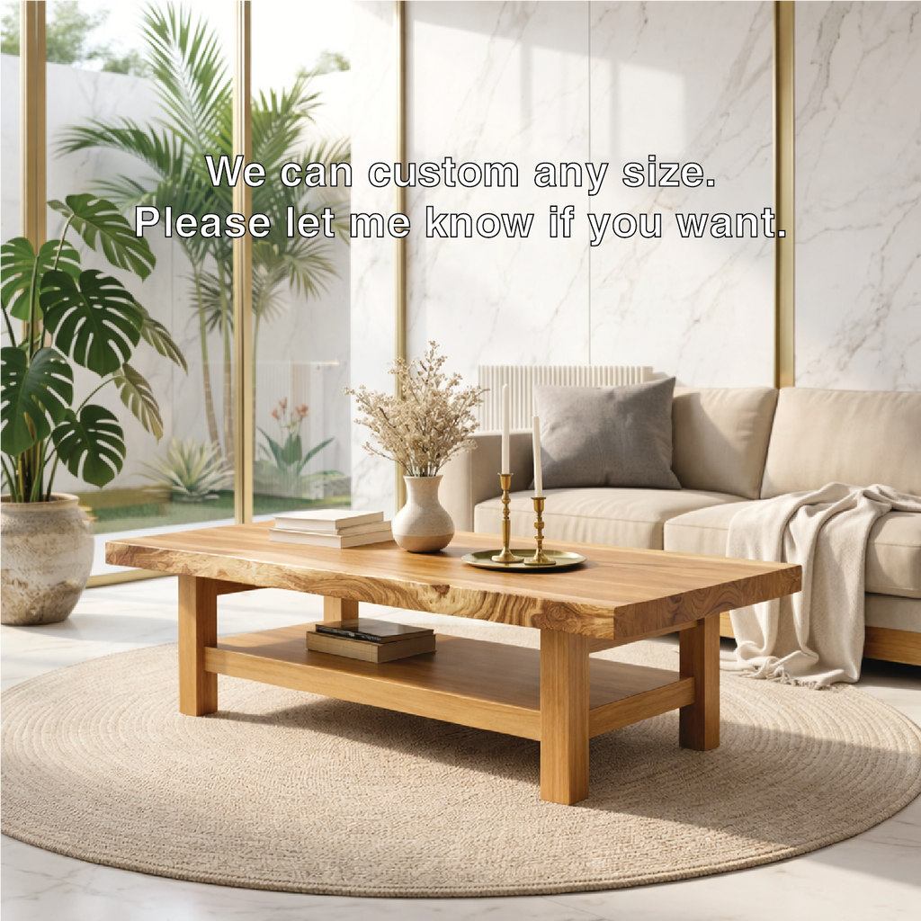 Handcrafted Solid Wood Coffee Table with Open Shelf and Natural Finish - view 5 of 7