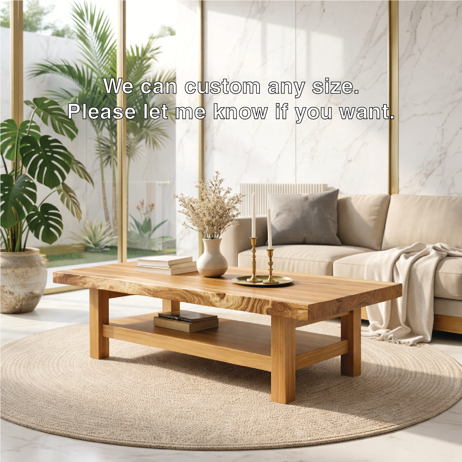 Handcrafted Solid Wood Coffee Table with Open Shelf and Natural Finish - view 5 of 7
