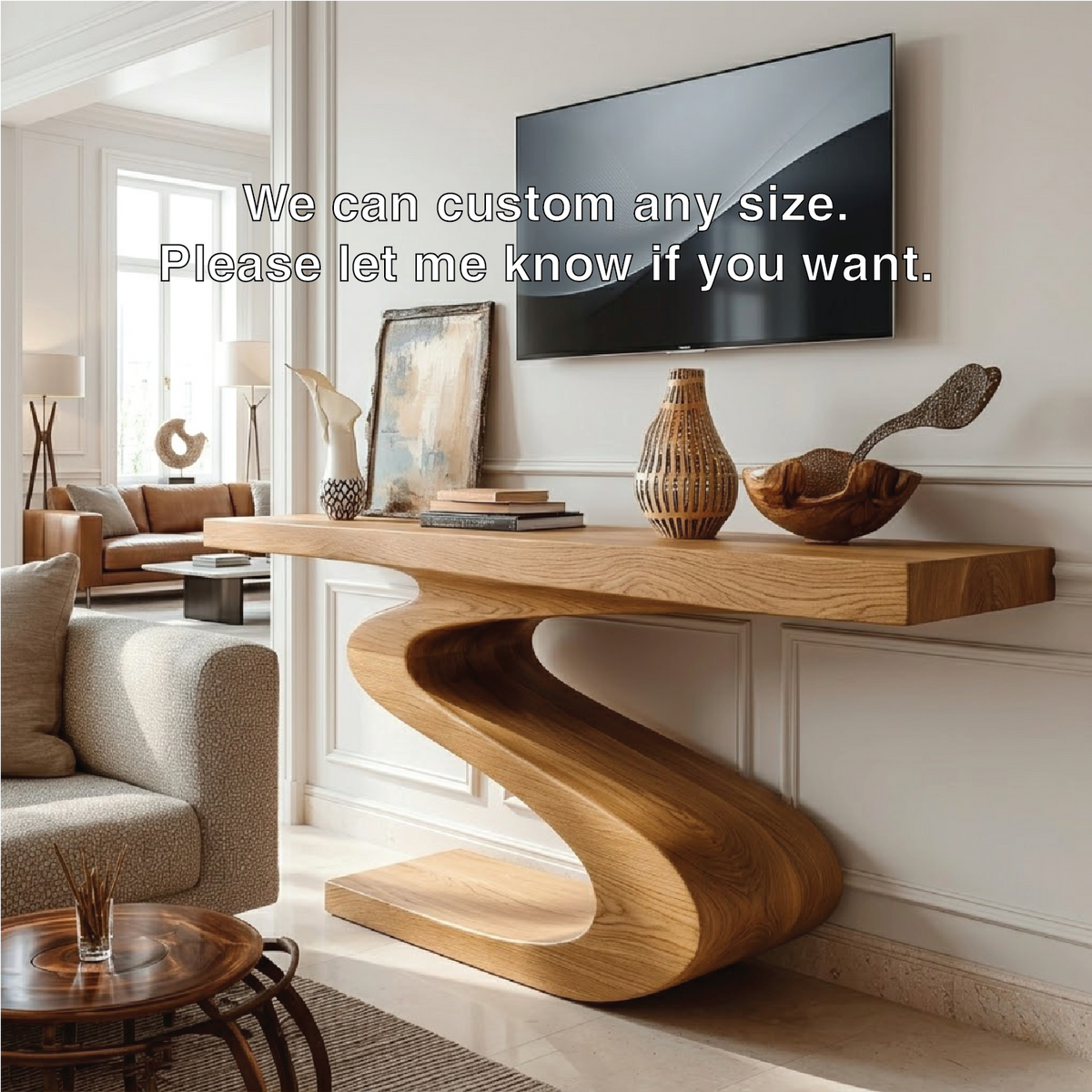 Solid Wood Console Table with Sculpted Curved Base, Modern Artistic Design - view 5 of 7