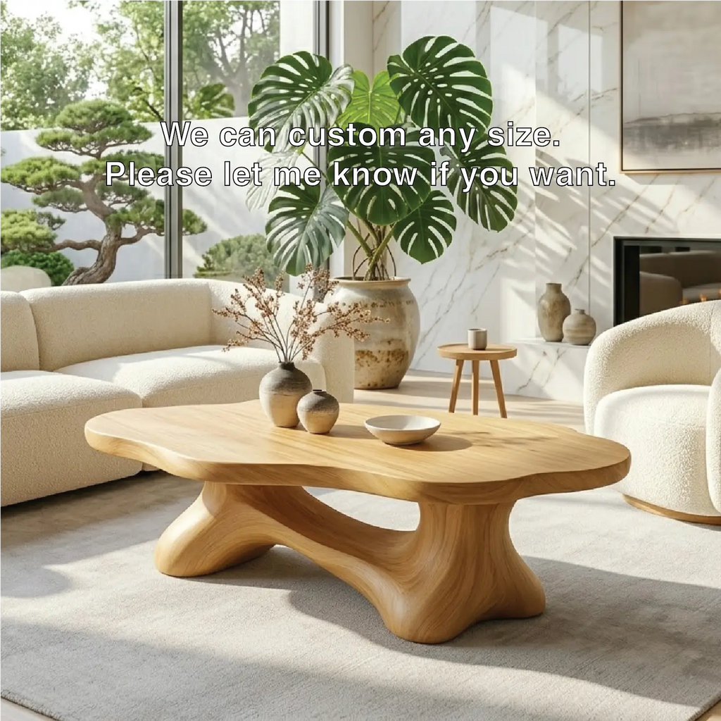 Solid Wood Sculptural Coffee Table with Organic Carved Base, Modern Designer Living Room Table - view 5 of 7