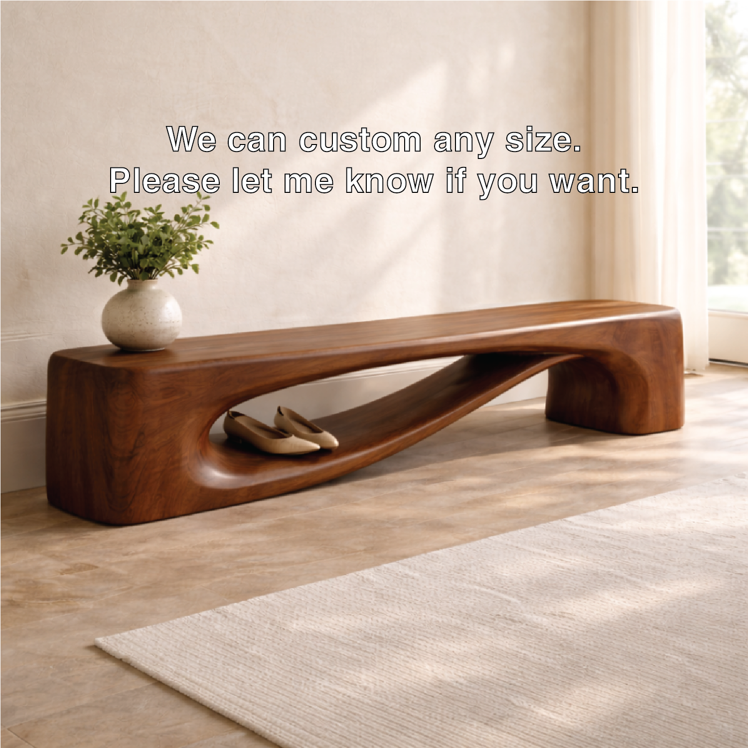 Modern Entryway Bench with Shelf Sculptural Hallway Seat Organic Statement Furniture - view 7 of 7