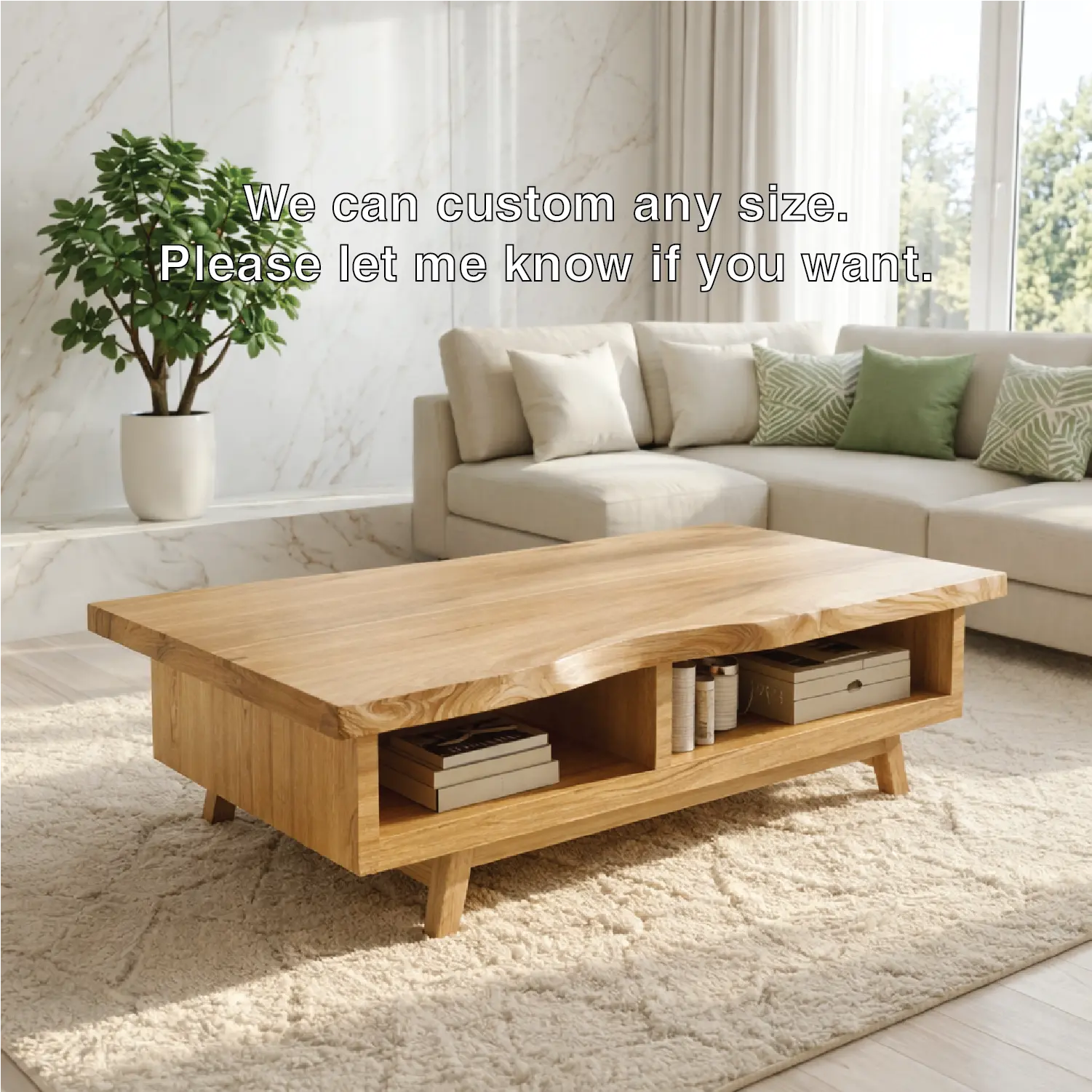 Handcrafted Walnut Coffee Table with Storage, Natural Wood Living Room Furniture - view 5 of 7