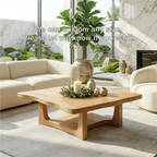 Solid Oak Coffee Table with Curved Edges and Open Base, Modern Japanese Style Living Room Table - view 5 of 7