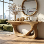 Modern Wooden Console Table with Round Mirror and Elegant Decor - view 5 of 7