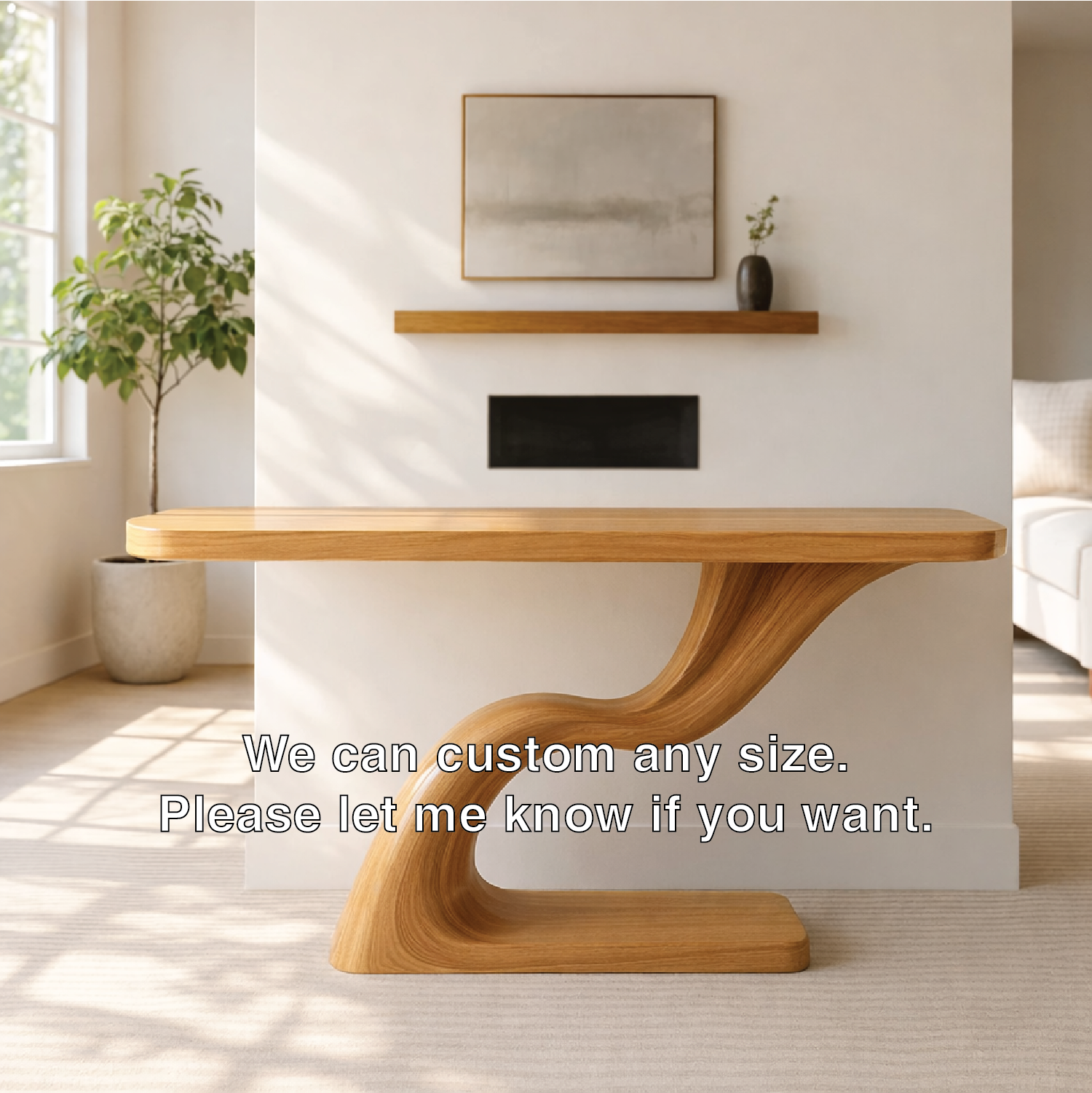 Modern Sculptural Solid Wood Console Table, Curved Base Entryway Hallway Statement Furniture - view 4 of 7