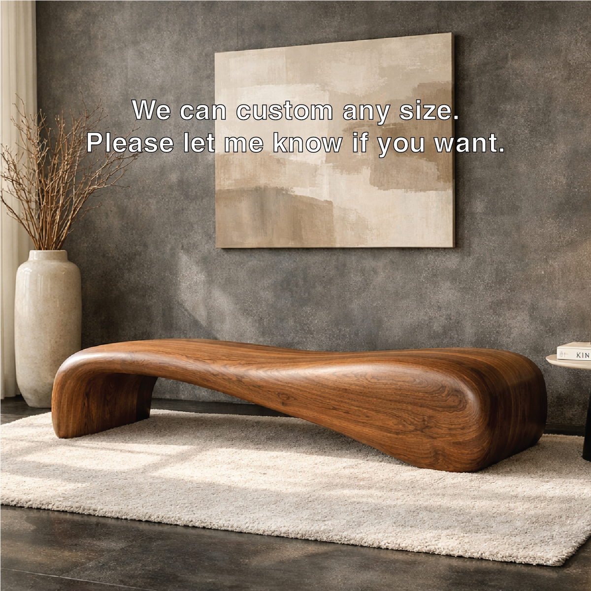 Modern Sculptural Wooden Entryway Bench, Curved Hallway Seating for Luxury Homes - view 6 of 7