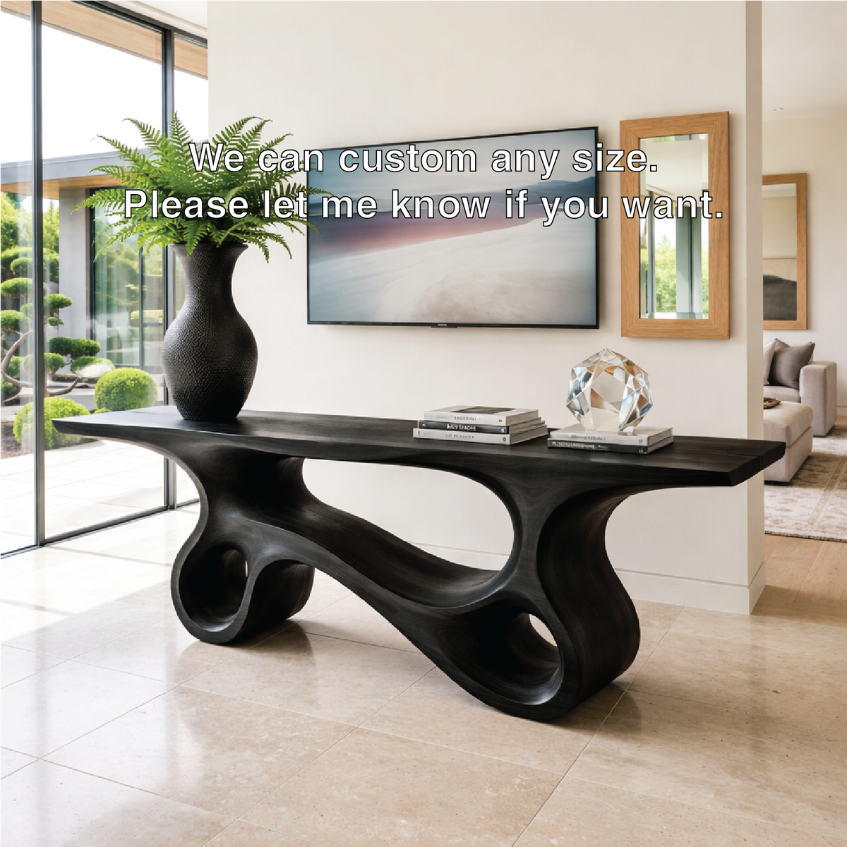 Solid Wood Console Table with Sculpted Curved Design, Modern Minimalist Furniture - view 6 of 7