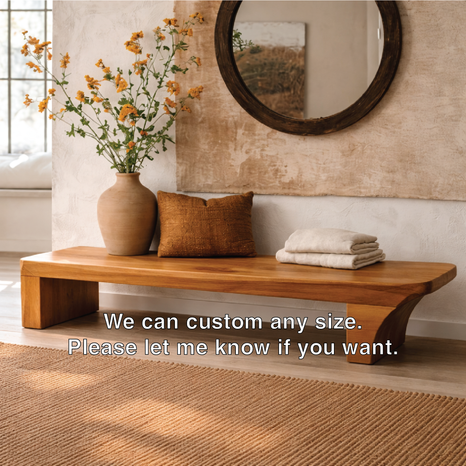 Solid Wood Low Profile Bench, Minimalist Modern Entryway Seating - view 5 of 7