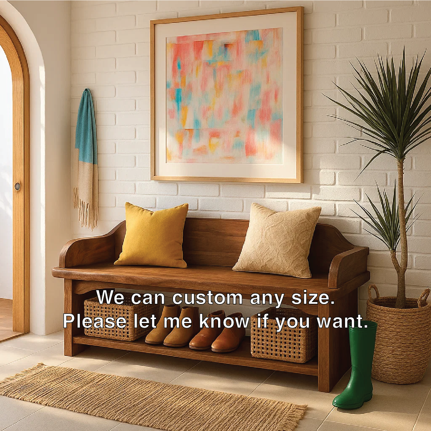 Solid Wood Entryway Bench with Armrests and Shoe Shelf Storage - view 6 of 7