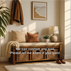 Solid Wood Entryway Bench with Woven Basket Storage, Rustic Hallway Organizer - view 4 of 7