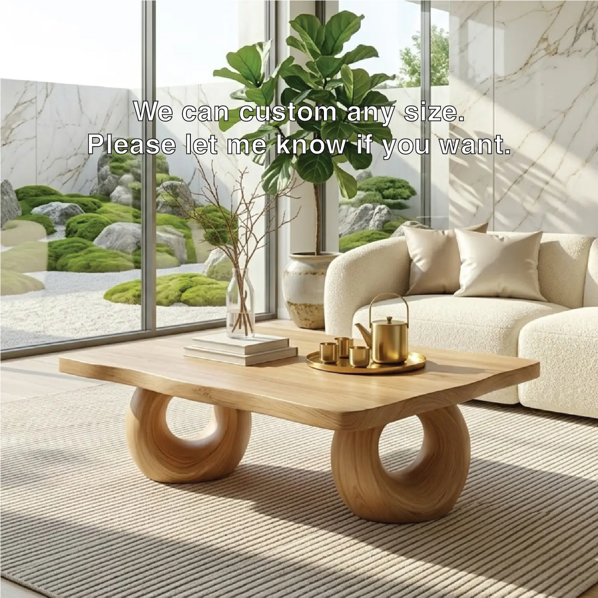 Solid Wood Sculptural Coffee Table with Round Carved Base, Modern Designer Living Room Table - view 5 of 7