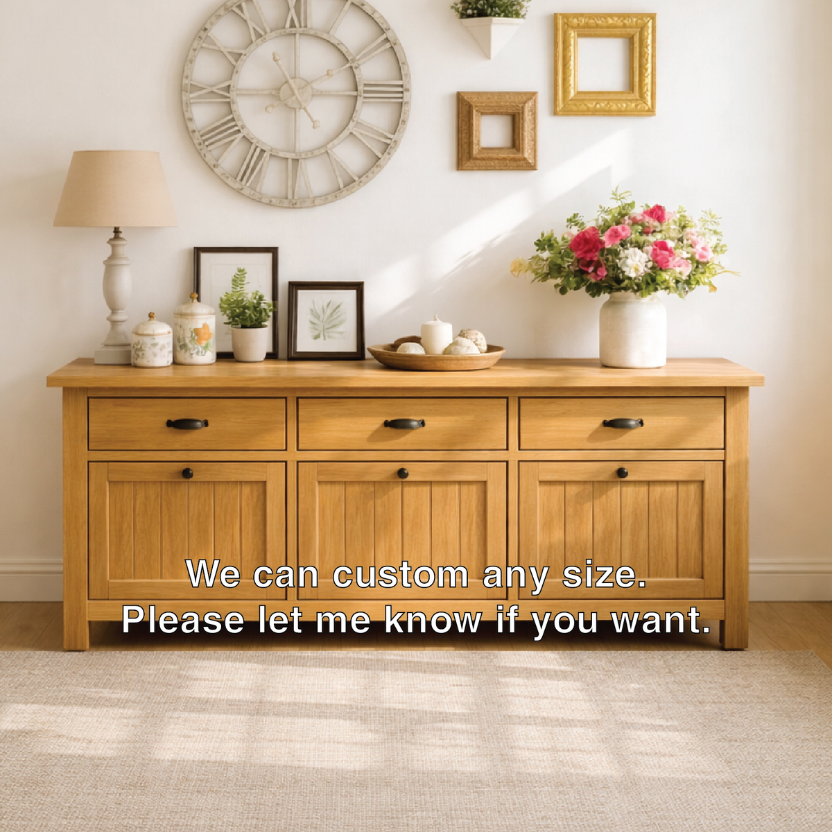 Solid Wood Sideboard Console Table with Drawers and Cabinet, Farmhouse Wood Buffet Storage Cabinet - view 4 of 7