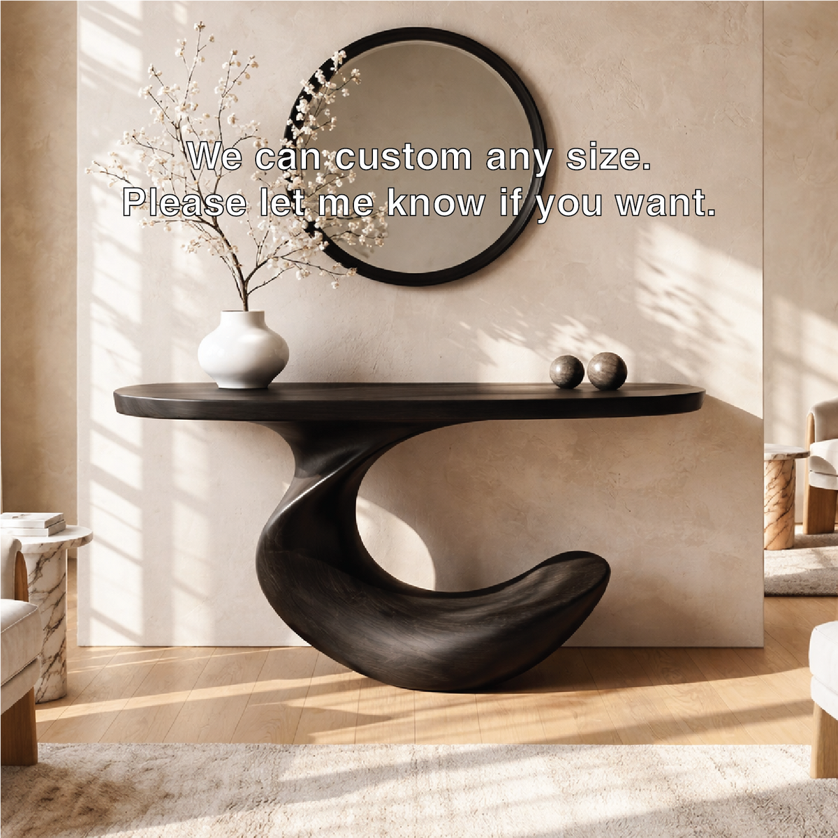 Solid Wood Console Table with Sculpted Curved Base, Modern Minimalist Design - view 6 of 7