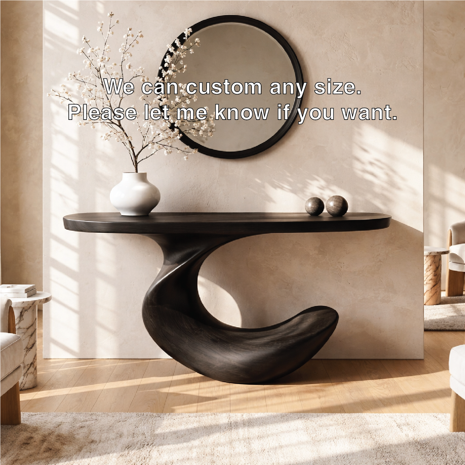 Solid Wood Console Table with Sculpted Curved Base, Modern Minimalist Design - view 6 of 7